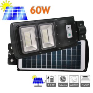 Farola Solar para jardín con sensor de movimiento y panel solar integrado.
