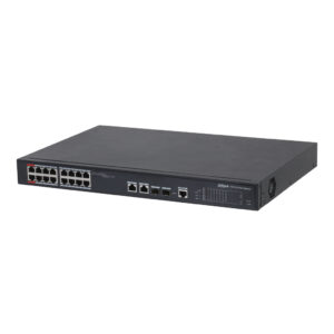 Switch DAHUA PoE 16 puertos 100Mbps + 2 puertos 1000Mbps Manejable Layer2. PFS4218-16ET-190