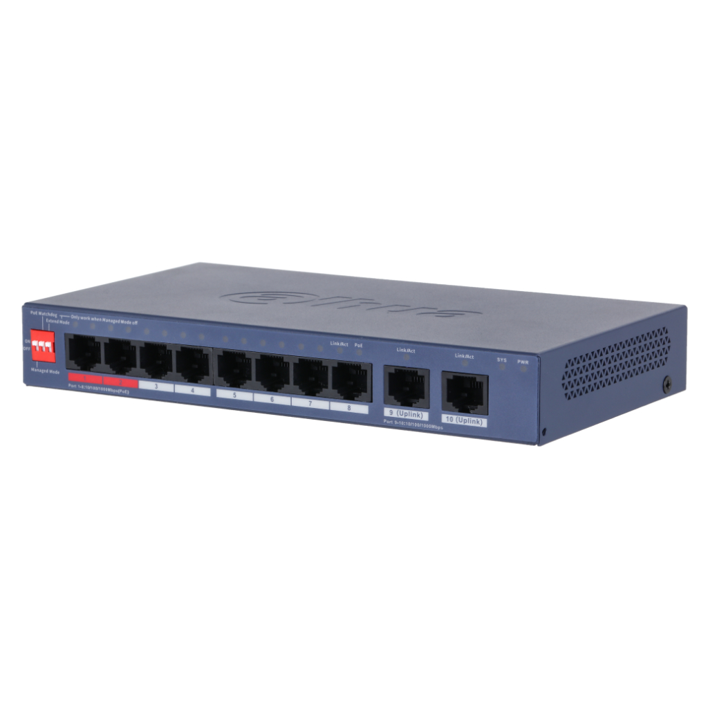 Switch PoE 8 puertos Gigabit + 2RJ45 Uplink Gigabit 110W Gestionable en Cloud Layer2. CS4010-8GT-110-V2