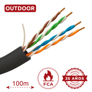 Bobina 100m Cable UTP CAT5 exterior color negro.
